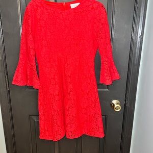 If By Sea Red Lace Bell Sleeve Sheath Dress Boat Neck Ruffle Cottage Core Size M